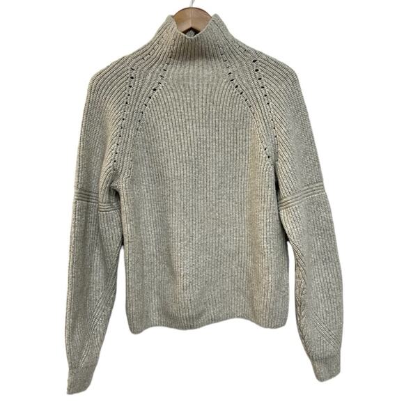 H&M Sweater Oatmeal Funnel Neck Long Sleeve Oversized Knit beige cream Size XS - Picture 1 of 8